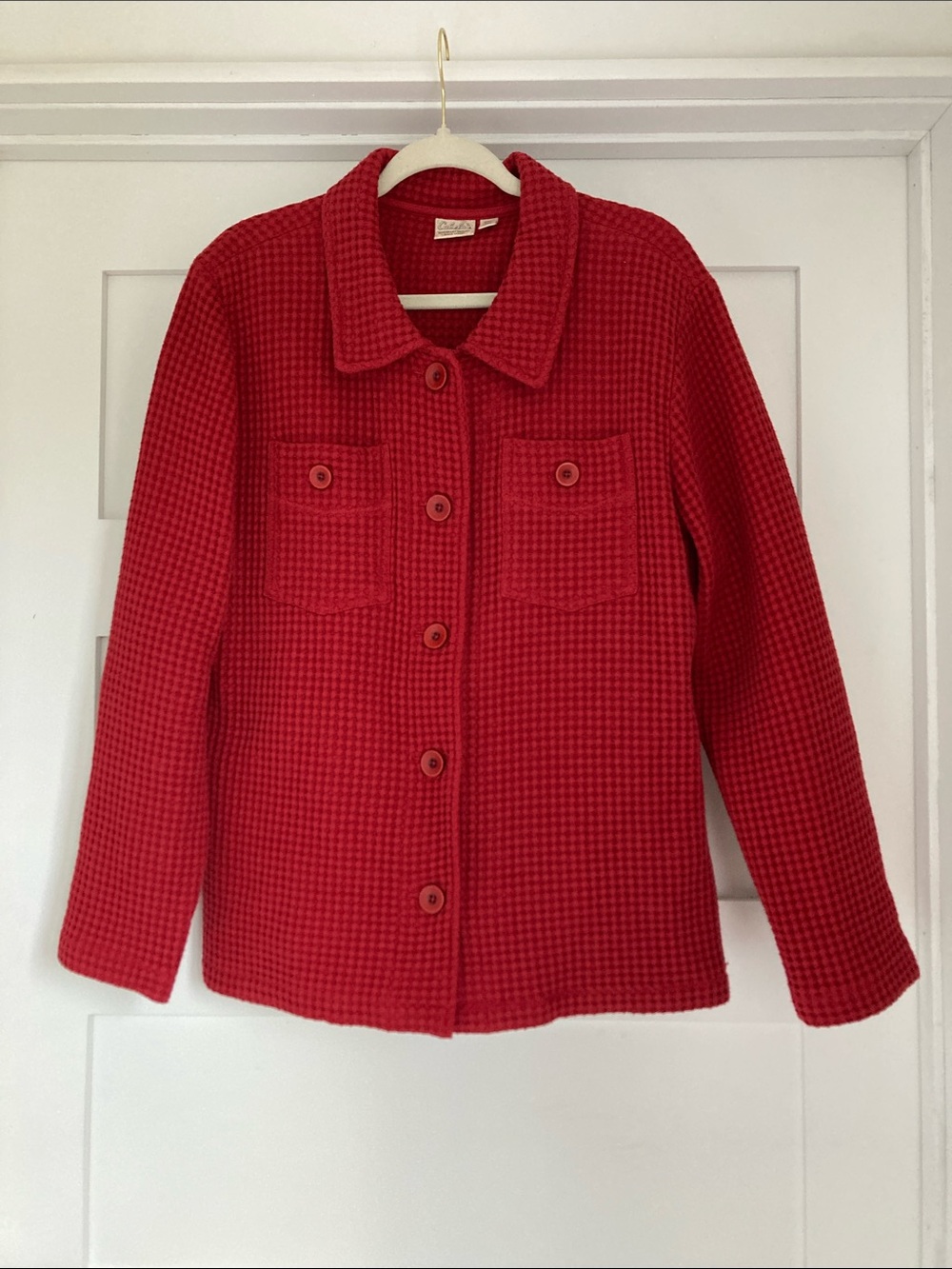 Cabela’s Waffle Knit Jacket Oversized Women’s 2XL Red Button Down Sweatshirt